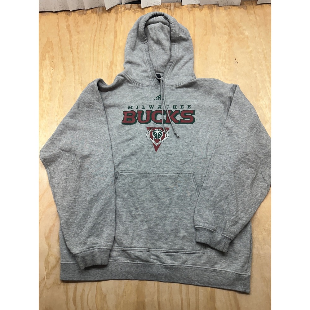 Adidas Milwaukee Bucks Hoodie Mens Large Gray Pullover Sweatshirt NBA B983A 06